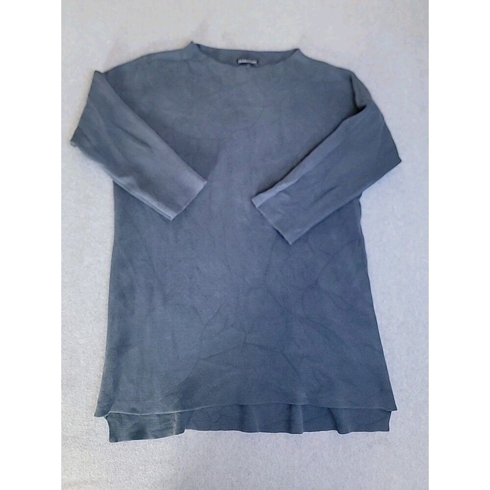 Eileen Fisher‎ Tunic Top Womens XS Blue Silk Organic Cotton Boho Waffle Knit